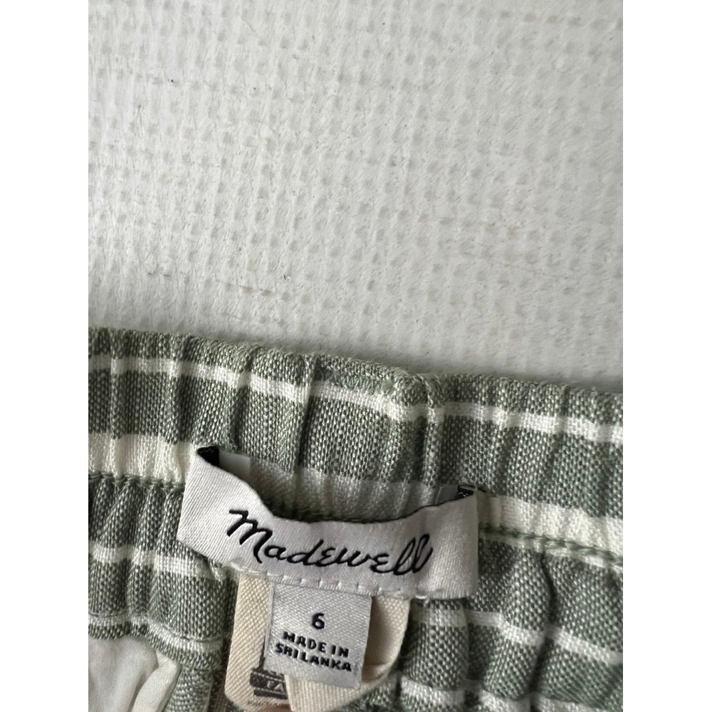 Madewell Striped Tapered Pants Women 6 Green White Linen Blend Pleated No Belt - Picture 3 of 10